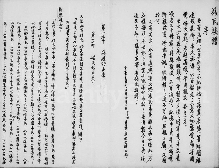 张氏族谱1985修 莱阳市 台湾省台北市 南投县张氏电子版家谱下载