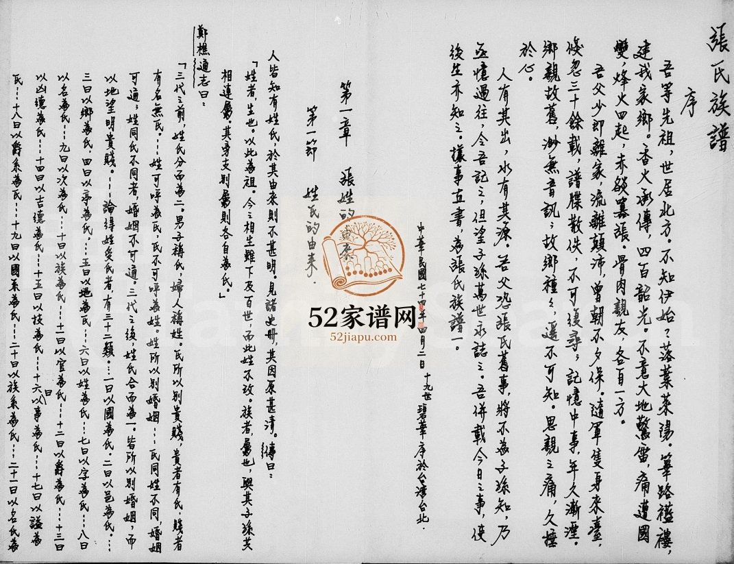 张氏族谱1985修 莱阳市 台湾省台北市 南投县张氏电子版家谱下载