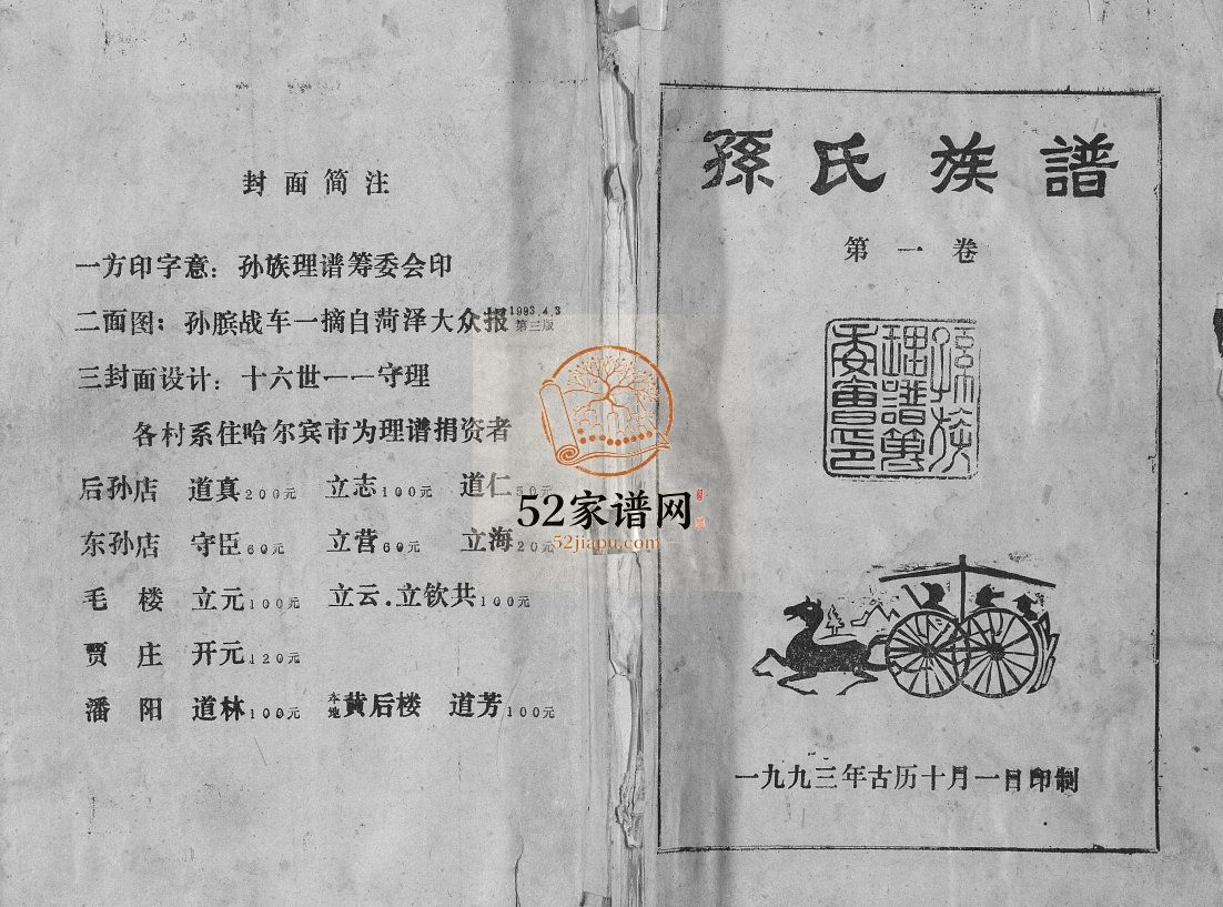 孙氏族谱[四卷]1993年修 单县 虞城 夏邑 丰县 沛县孙氏电子版家谱下载