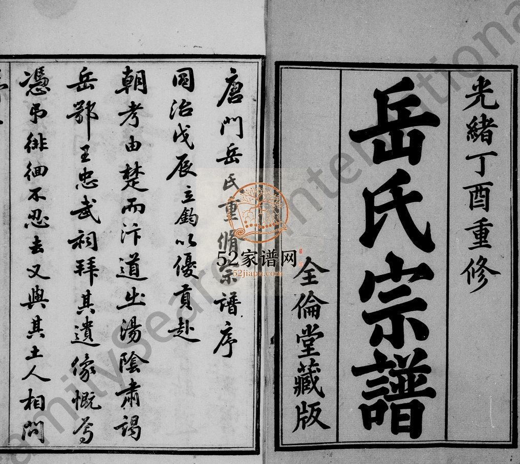 唐门岳氏宗谱[24卷,首1卷]1896十修 宜兴市全伦堂 忠孝堂岳氏电子版家谱下载