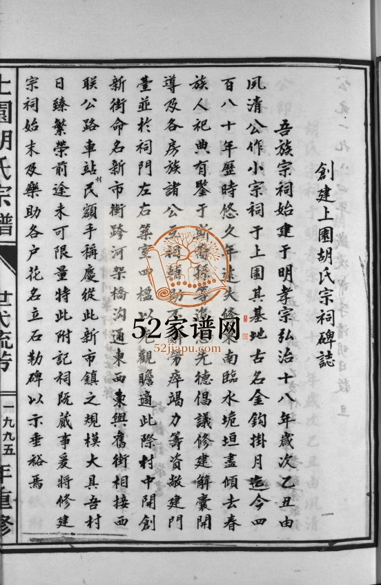 上园胡氏宗谱[4卷]1995年重修 浙江温州乐清 永嘉胡氏电子版家谱下载