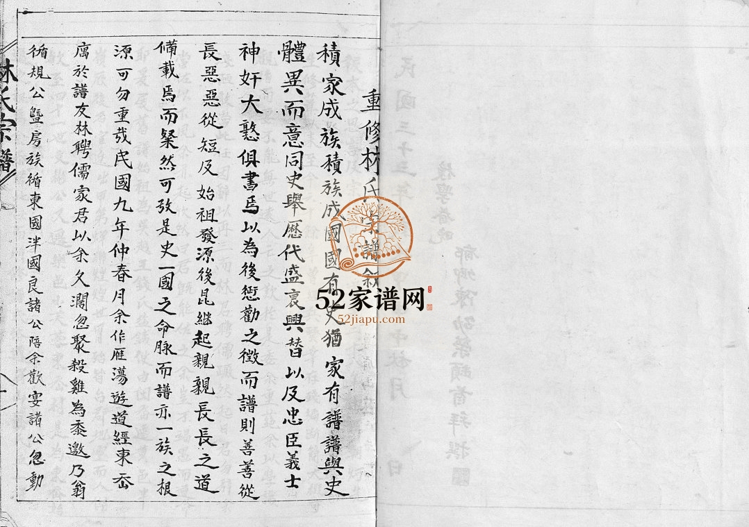 东岙林氏宗谱[不分卷]民国33[1944]年修 浙江乐清林氏电子版家谱下载