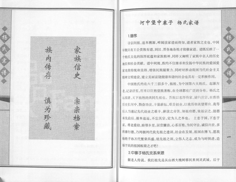 杨氏宗谱.入宁中寨子始祖杨国强宗支2012年修 宁夏灵武杨氏电子版家谱下载
