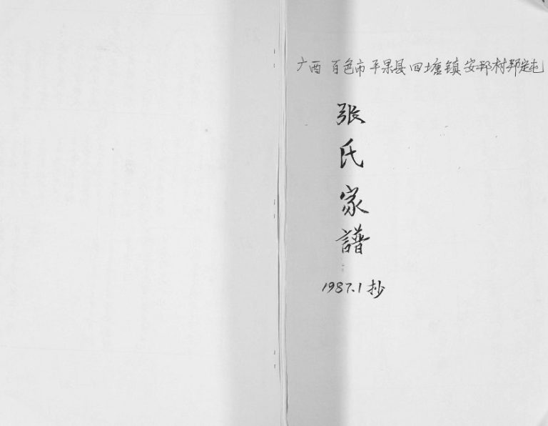 张氏家谱1987年修 广西平果四塘镇安邦村邦定屯张氏电子版家谱下载