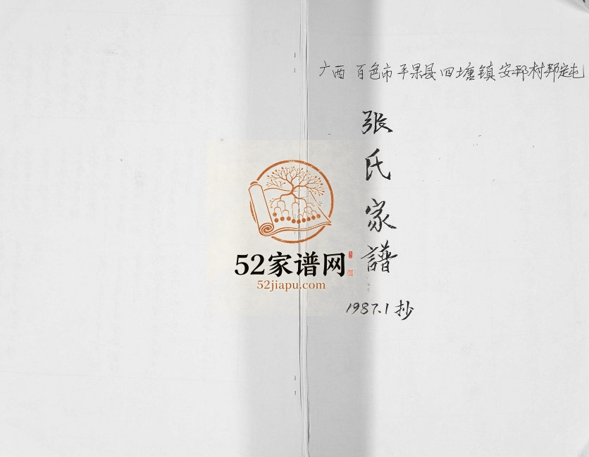 张氏家谱1987年修 广西平果四塘镇安邦村邦定屯张氏电子版家谱下载