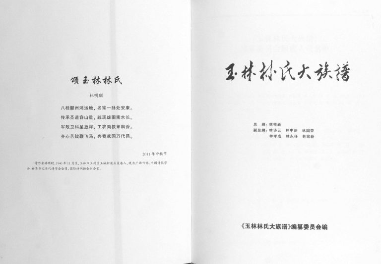 玉林林氏大族谱2011年修 广西玉林 容县 贵港 兴业 桂平林氏电子版家谱下载