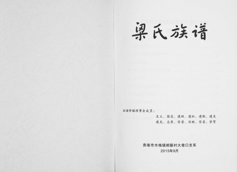 2005年修梁氏族谱贵港市木格镇朗联村大巷口支系完整电子版家谱下载