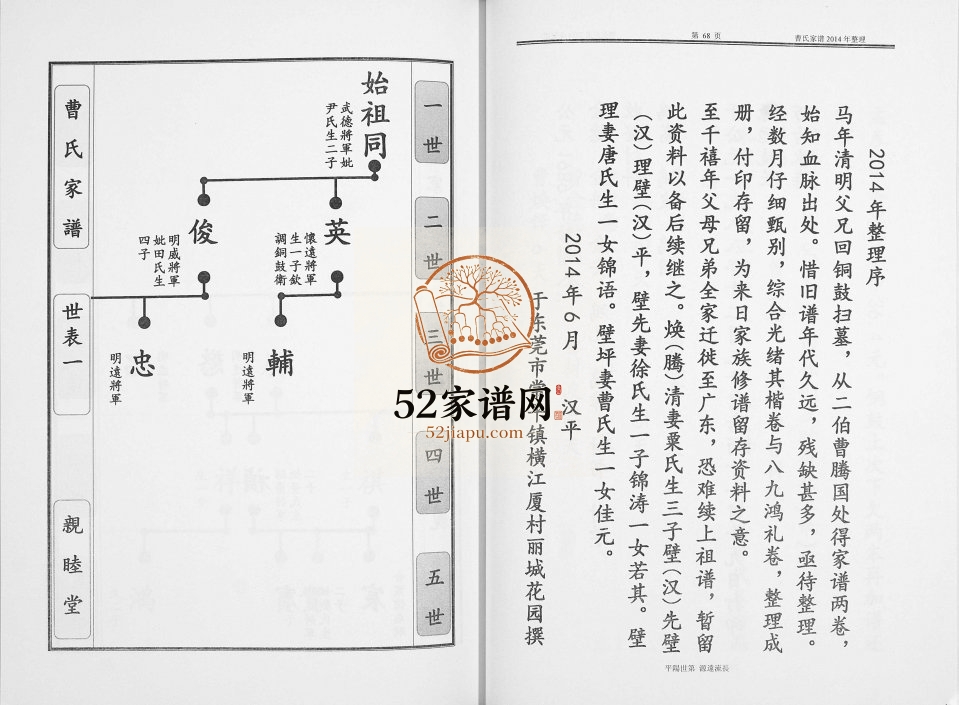 曹氏家谱2014年修 贵州锦屏亲睦堂曹氏电子版家谱下载