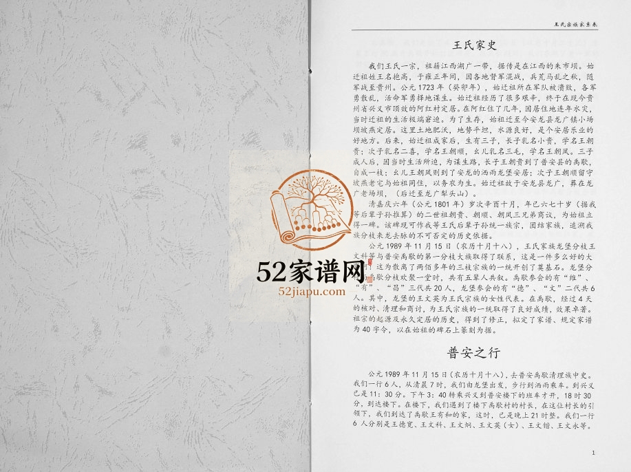 1989年修王氏家史[不分卷] 贵州安龙禹歇堂王氏完整电子版家谱下载