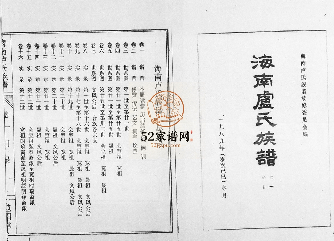 1989年续修海南卢氏族谱[34卷含首2卷] 海南范阳堂卢氏电子版家谱下载