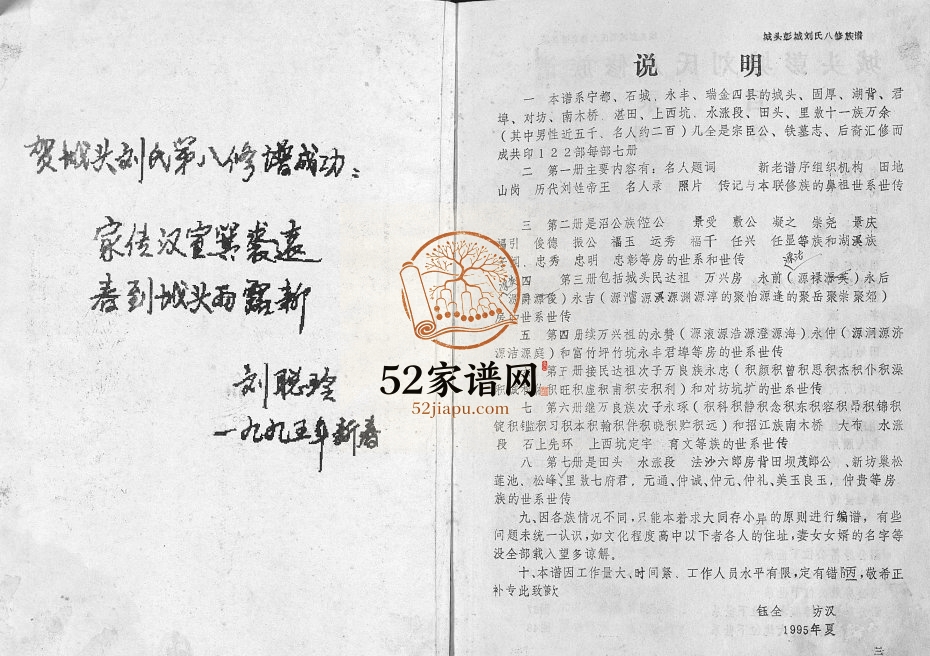 1995年城头彭城刘氏八修族谱 江西于都刘氏完整电子版家谱下载