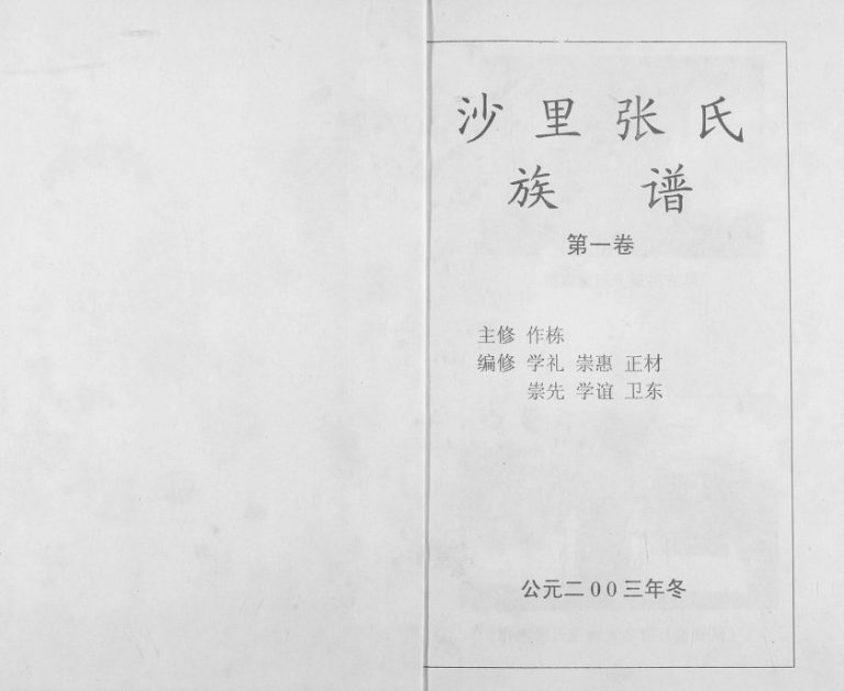 2003年修沙里张氏族谱 江西吉安大本堂张姓电子版家谱下载