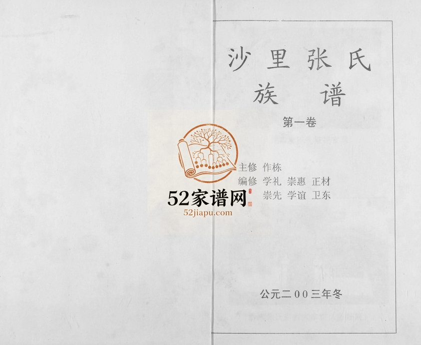 2003年修沙里张氏族谱 江西吉安大本堂张姓电子版家谱下载