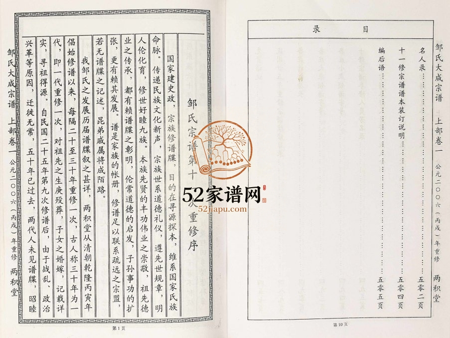 2006年重修中华邹氏族谱 邹氏大成宗谱 江西九江 德安 瑞昌两积堂邹姓电子版家谱下载