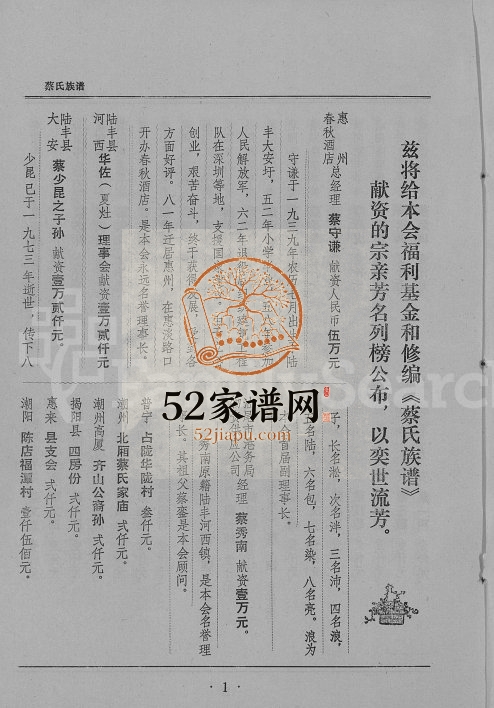1992年修济阳蔡氏族谱 广东潮阳 陆丰蔡姓电子版家谱下载