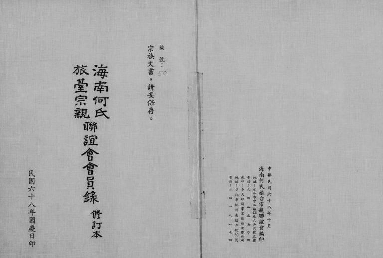 1979年修海南何氏旅台宗亲联谊会会员录 广东 海南 台湾何姓电子版族谱下载