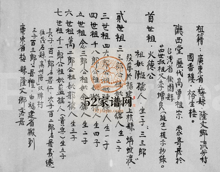 1982年修李氏历代高曾祖族谱 广东梅县 台湾鹿野乡龙田村桃园李姓电子版家谱下载