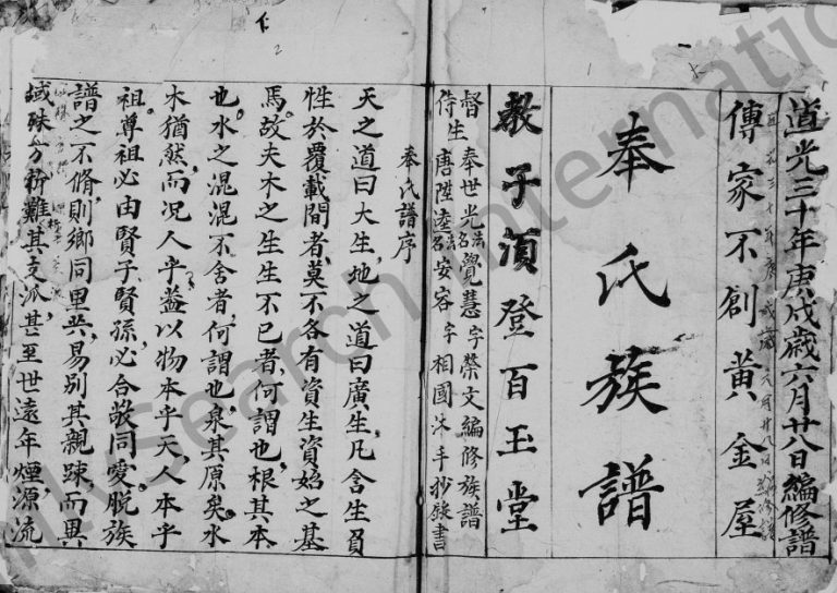 1850年修奉氏川渠支派族谱 四川渠县 蓬安奉姓电子版家谱下载