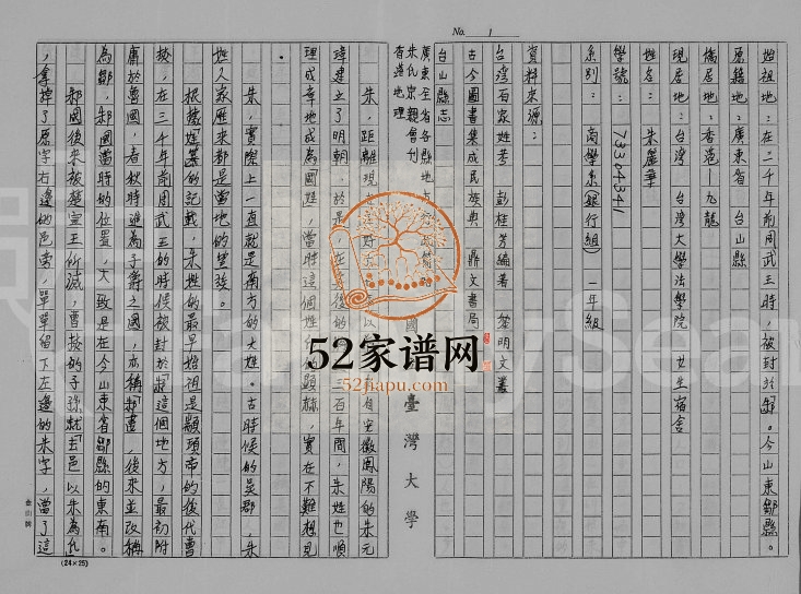 1985年修[朱氏家谱] 广东台山 香港朱姓电子版族谱下载