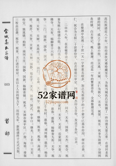 2008年修当城高氏族谱 西青 杨柳青镇 南河王庄 中辛口 柏顺 和平高姓电子版家谱下载