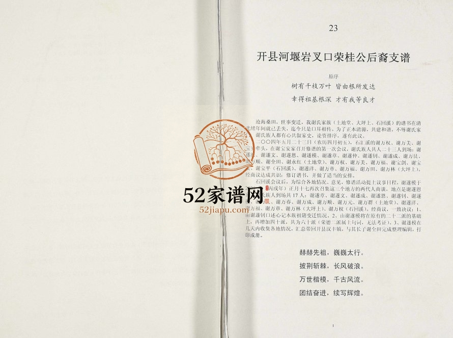 2012年修[谢氏]开县河堰岩叉口荣桂公后裔支谱 重庆 开州区谢姓电子版族谱下载