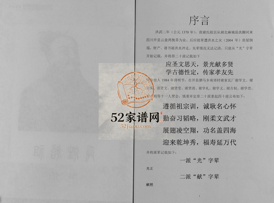2011年修开县新城谢光政支谱 开州区谢氏PDF电子版族谱下载