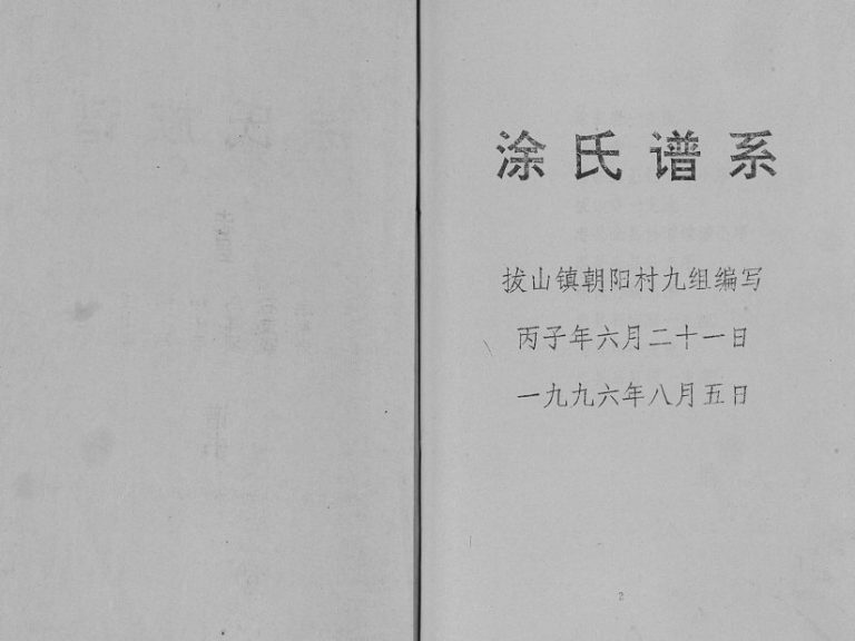 1996年修涂氏宗谱[不分卷]重庆 忠县涂姓电子版族谱下载