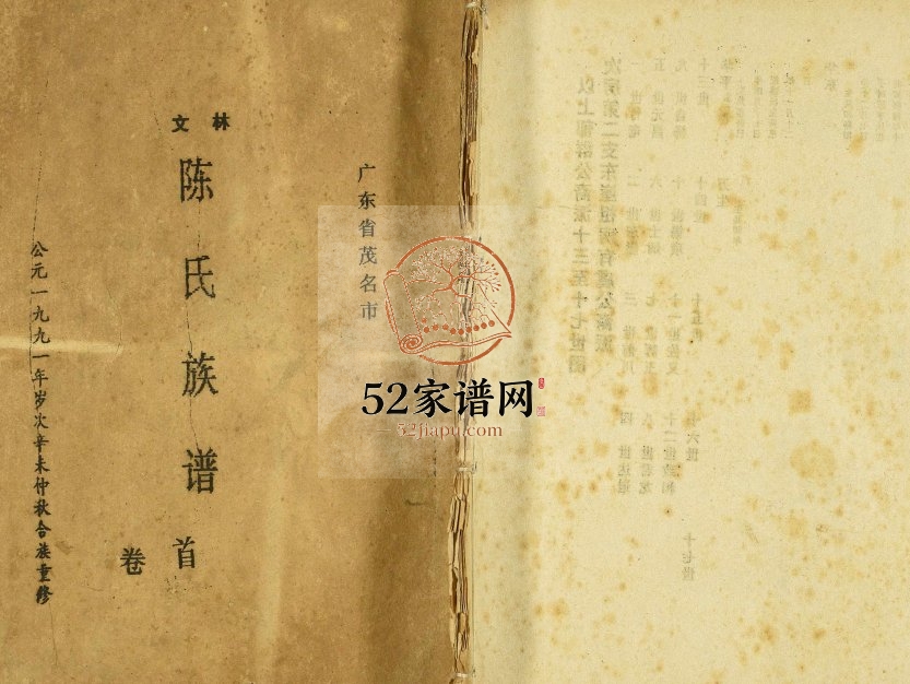 1991年修广东省茂名市文林陈氏族谱[17卷首1卷]陈姓电子版家谱下载