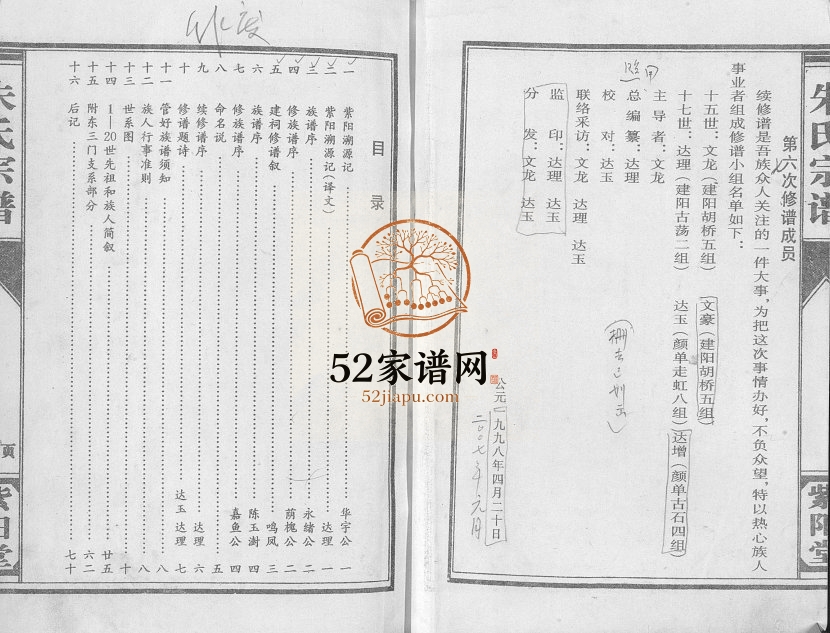 1998年修朱氏宗谱东门第一二支系 江苏盐城紫阳堂朱姓电子版族谱下载