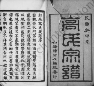 1921年修如皋高氏宗谱[17卷首1卷]江苏高姓电子版族谱下载