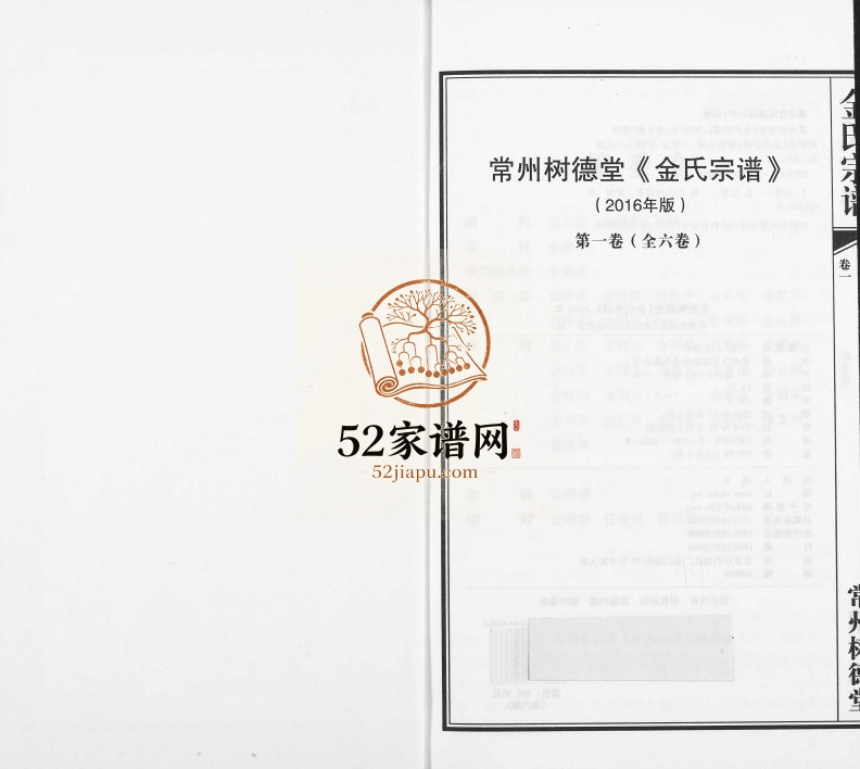 2016年修常州树德堂金氏宗谱[6卷]江苏金姓电子版族谱下载