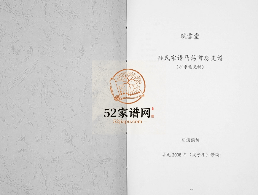 2009年修孙氏宗谱马荡首房支谱[不分卷]江苏阜宁映雪堂孙姓电子版族谱下载