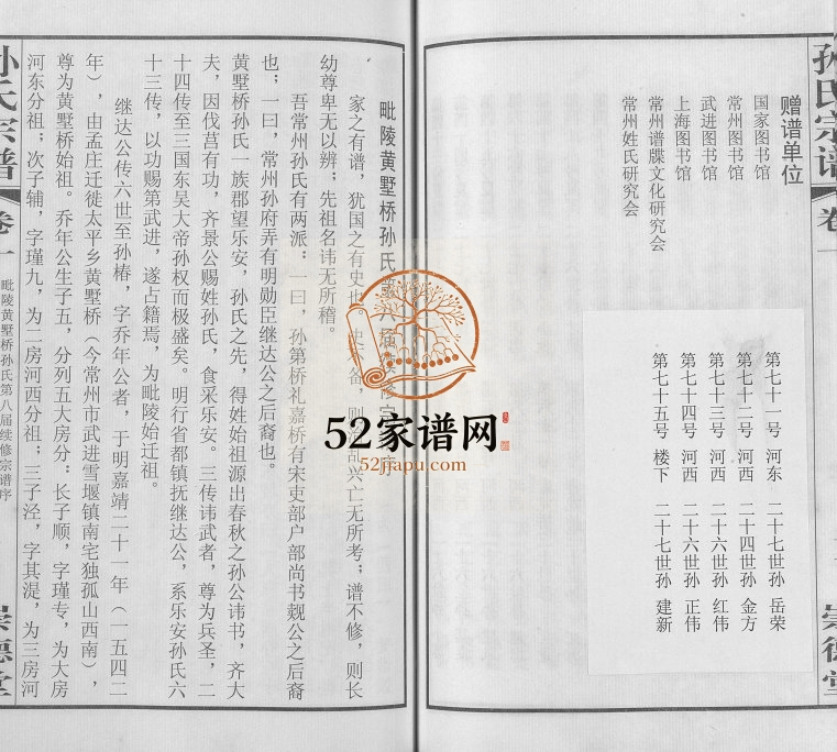 2009年八修毗陵黄墅桥孙氏宗谱[8卷首1卷]江苏武进崇德堂孙姓电子版族谱下载