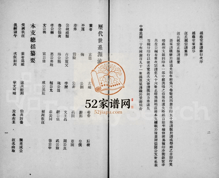 1931年修汪氏谱略 江苏吴中汪姓电子版族谱下载