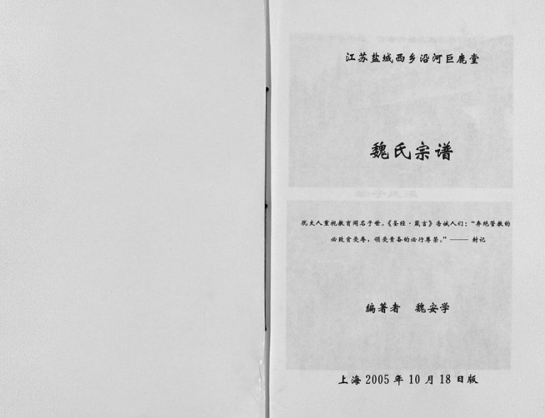 2005年修江苏盐城西乡沿河巨鹿堂魏氏宗谱 建胡魏姓电子版族谱下载