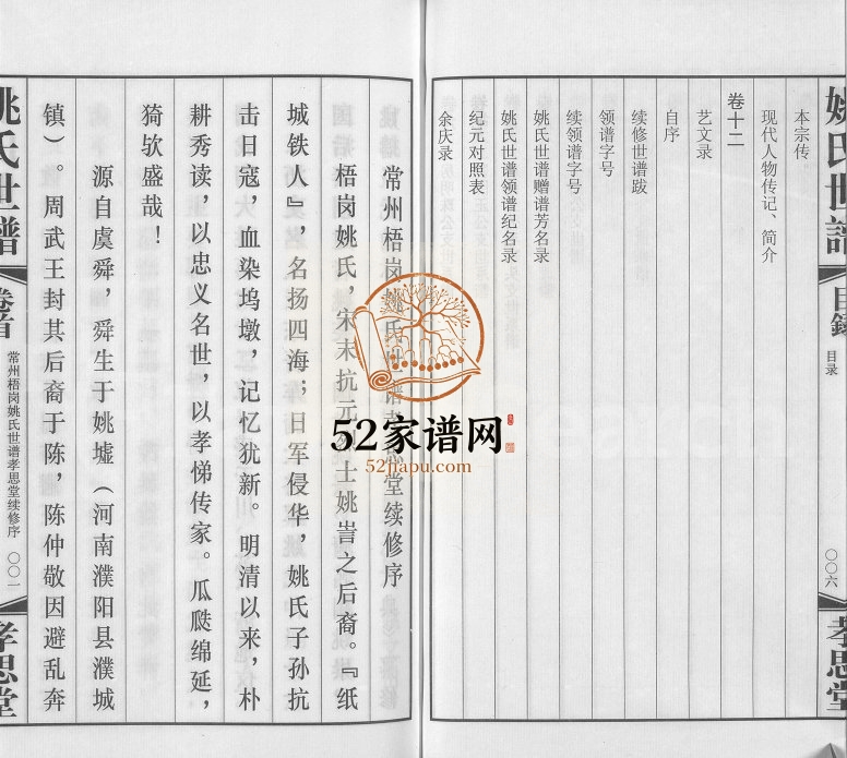 2012年续修常州梧岗村姚氏世谱[12卷及卷首]江苏孝思堂姚姓电子版族谱下载