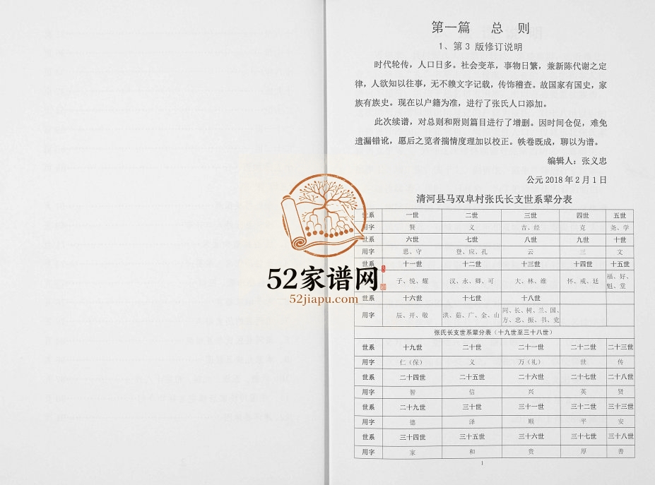 2018年修张氏族谱 河北省清河县马双阜村 双城集村张姓电子版家谱下载
