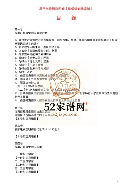 2018年昌平州复兴庄四修凤仪堂刘氏家谱[4卷]刘姓电子版族谱下载
