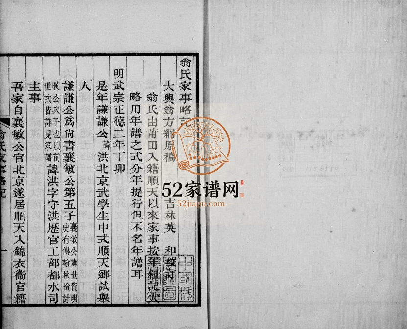 1818年修翁氏家事略记 大兴翁姓电子版族谱下载