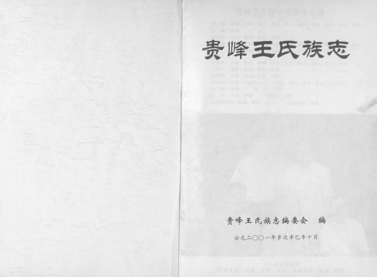 2001年修贵峰王氏族志 福建南安王姓电子版族谱下载