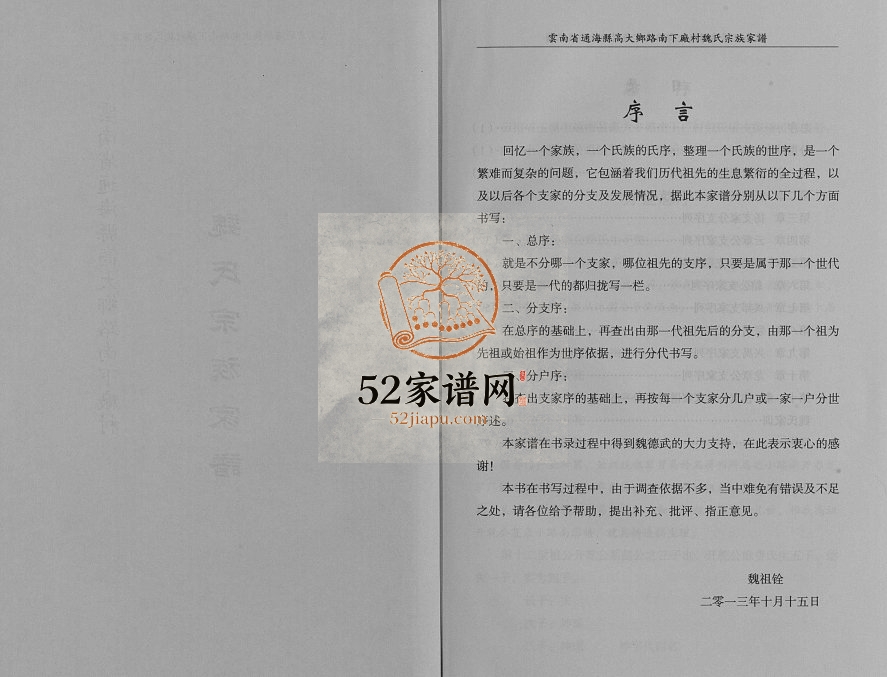 2013年修云南通海县高大乡路南下厂村魏氏宗族家谱[不分卷]魏姓电子版族谱下载