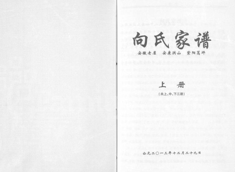 2013年修向氏家谱安徽老屋安康洪山紫阳蒿坪 陕西版心堂向姓电子版族谱下载