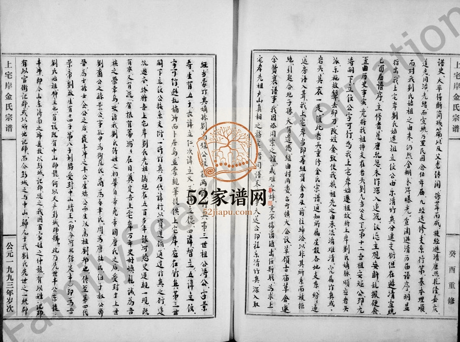 1993年修上宅岸金氏宗谱 浙江永嘉金姓电子版族谱下载