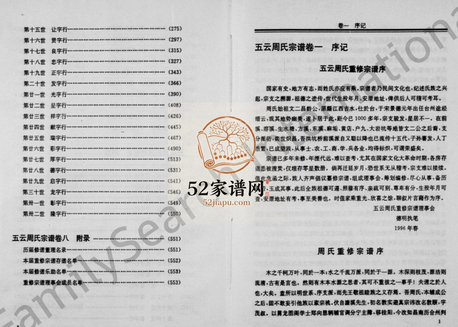 1996年重修五云周氏宗谱[8卷]浙江缙云周姓电子版族谱下载
