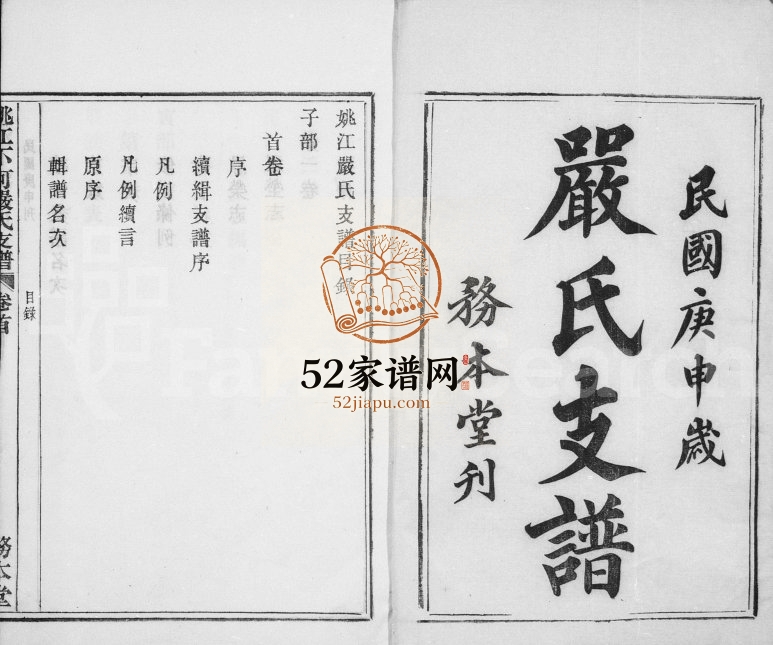 1920年三修姚江下河严氏支谱[12卷首末各1卷]浙江余姚务本堂严姓电子版族谱下载