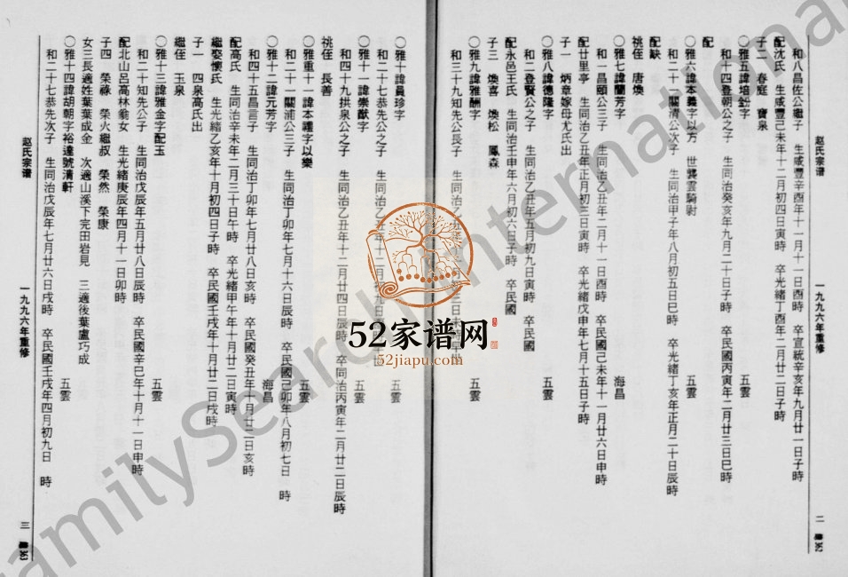 1996年重修天水赵氏宗谱[残卷]浙江缙云谱含缙厚堂赵姓电子版族谱下载