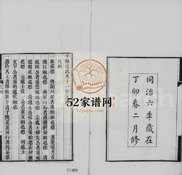 1867年修平阳汪氏九十一世支谱[2卷]浙江杭县汪姓电子版族谱下载