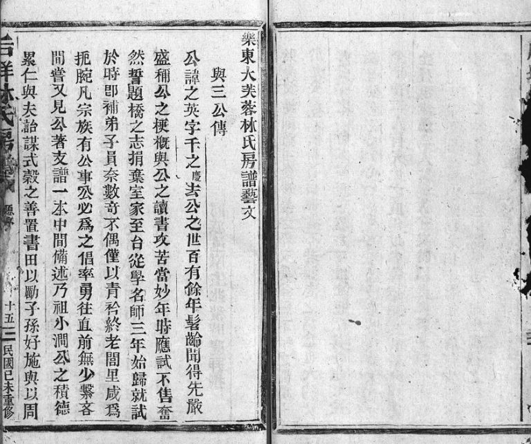 1920年重修乐东大芙蓉林氏房谱[残卷]浙江乐清林姓电子版族谱下载