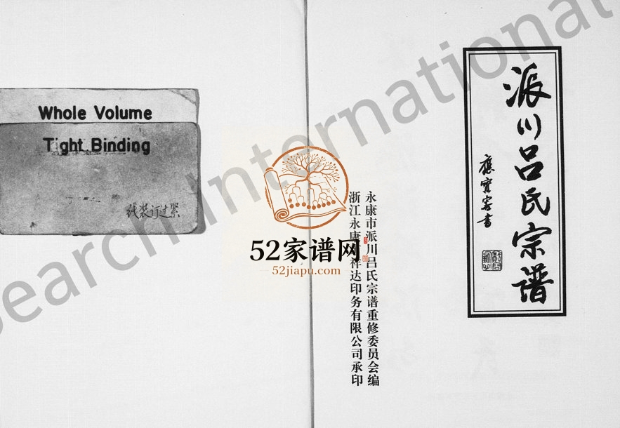 1999年重修派川吕氏宗谱 浙江永康吕姓电子版族谱下载