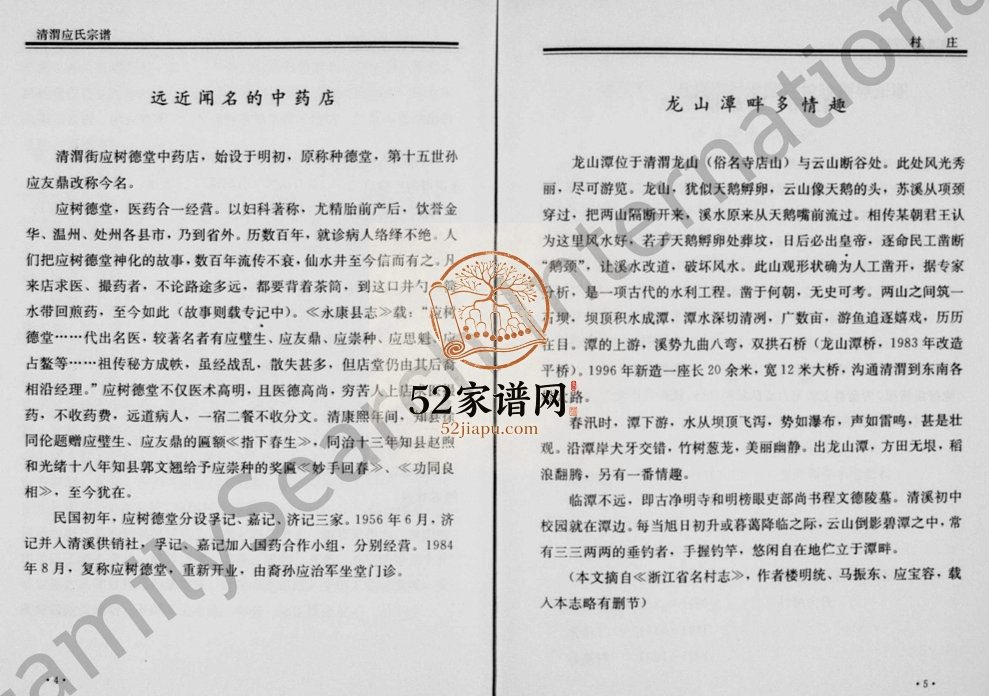 1998年修清渭应氏宗谱 浙江永康应姓电子版族谱下载